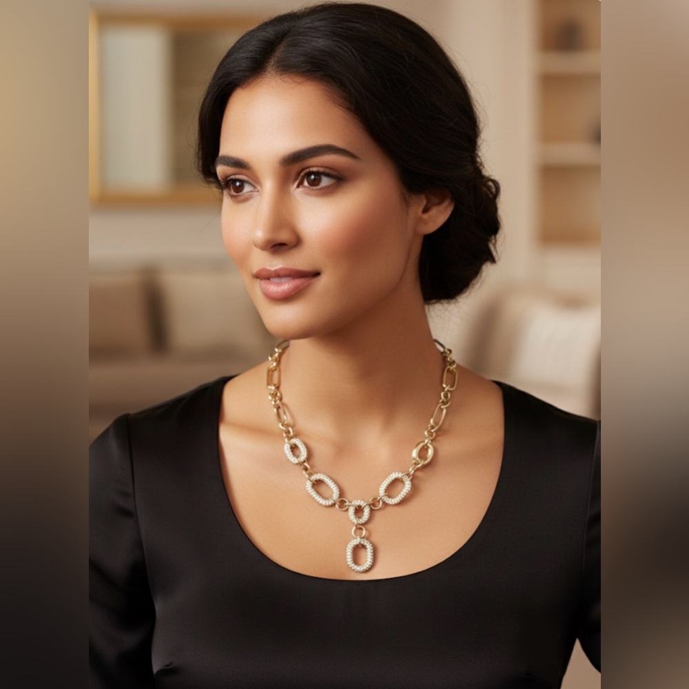 I.N.C. International Concepts Gold-Tone Pavé Oval Link Statement Necklace.